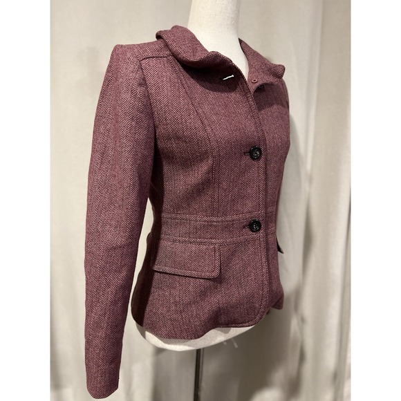 J Crew Women's‎ Blazer Size 2 Wool And Polyester Blend Herring Bone Pattern Gray - Picture 4 of 6